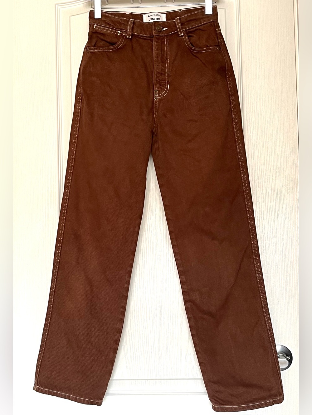 Reformation Cowboy High Rise Straight Jeans Brown 24 in Wash Chocolate